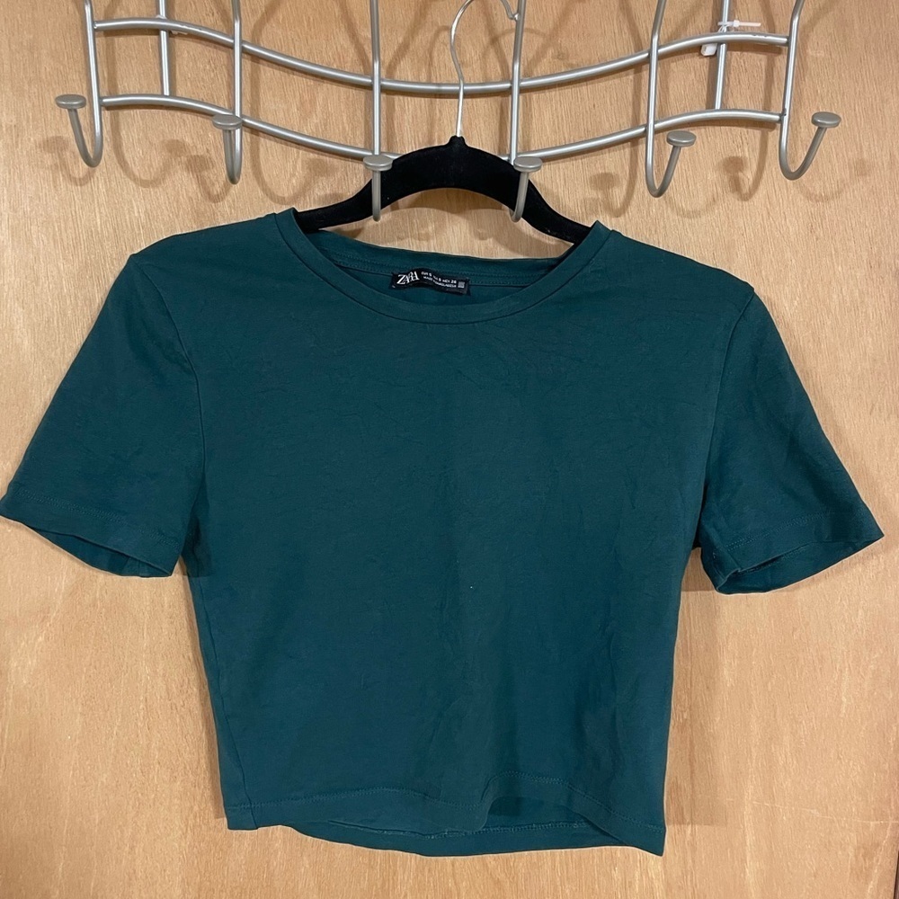 ZARA- forests green short sleeve crop top